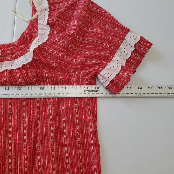 Mako Hawaii Dress Womens 10 Red White Muumuu Eyelet Ruffle Maxi Style 6947 - Picture 7 of 12